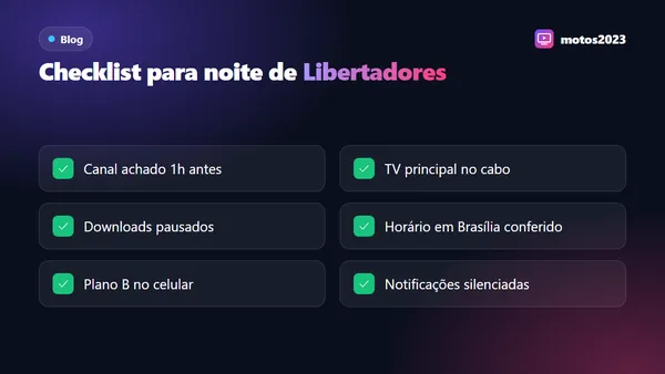 Checklist para noite de Libertadores: internet estável, canal nos favoritos, cabo de rede e teste antes do apito