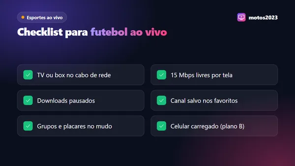 Checklist para assistir futebol ao vivo pela internet: cabo de rede, banda livre, favoritos e notificações silenciadas